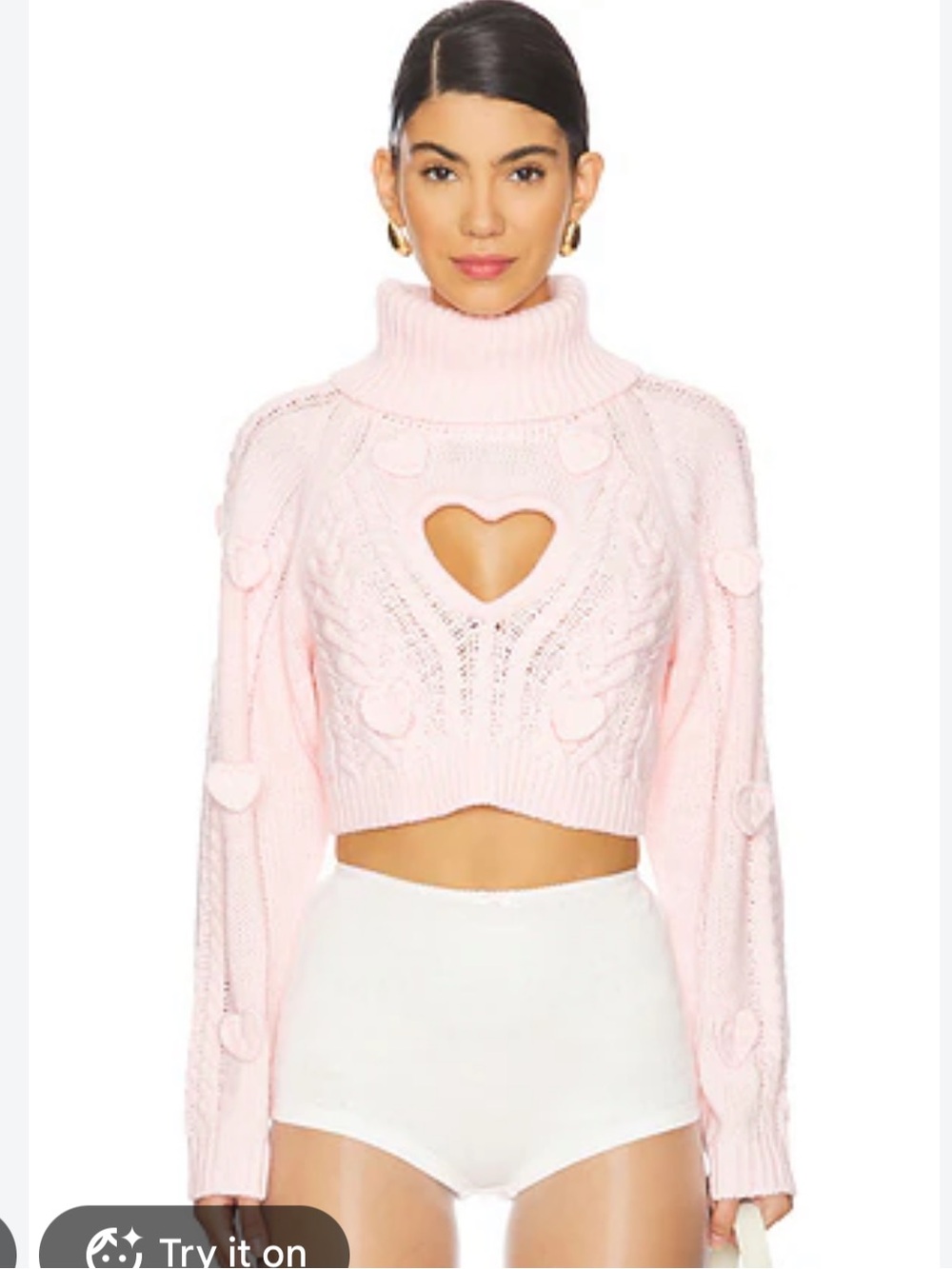 For Love & Lemons Rebecca Heart Pink Cropped Turtleneck Sweater XS